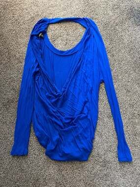 Express Women's Royal Blue Long Sleeve Cowl Back Drape Top